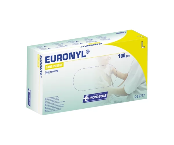 537. Gants en vinyle Euronyl sans poudre taille L