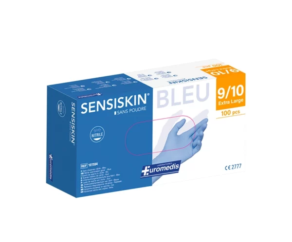1458. Gants en nitrile bleu Sensiskin sans poudre taille XL