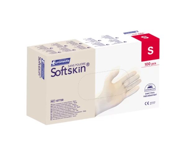 478. Gants PU blancs Softskin sans poudre taille S